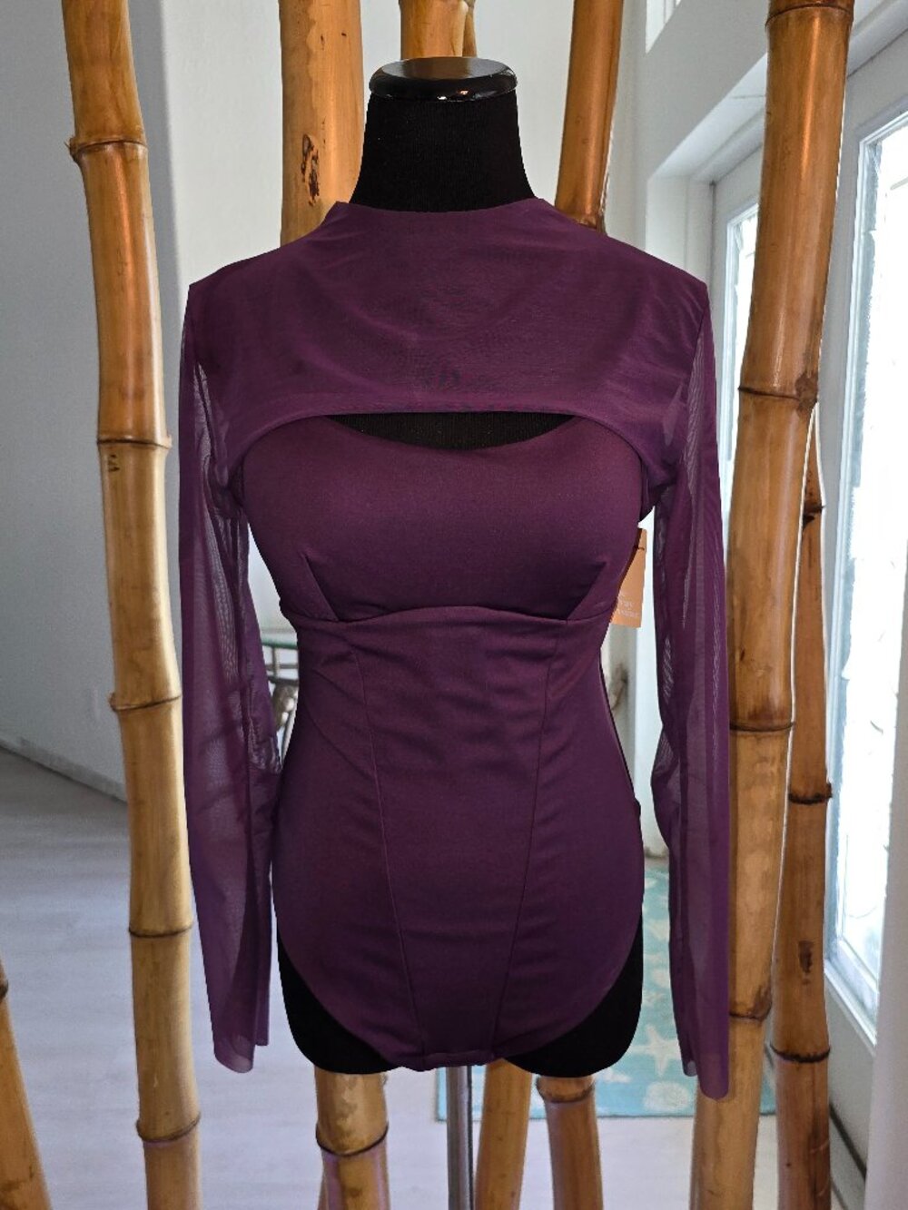 Popilush Plum Body Suit with Mesh top